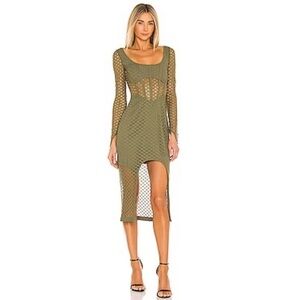 Dion Lee Crochet Lace Bustier High Low Midi Dress Green Washed Olive Size 8